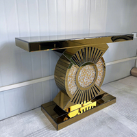 Meuble d'entrée de luxe léger doré avec miroir, console de rangement moderne et minimaliste pour villa, salon ou entrée de maison
