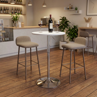 Table haute ronde moderne de 60 cm pour hôtel, en MDF, avec pieds et base en métal argenté réglables en hauteur