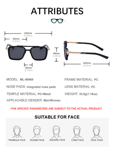 Lunettes de soleil carrées tendance Partagas avec logo personnalisé, double pont, protection UV400 pour hommes - Product Image 6