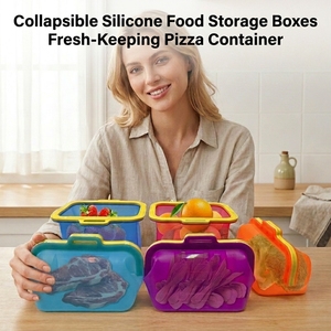 <b>Freezer</b> Safe <b>Reusable</b> Collapsible Silicone Food Storage Boxes Fresh-Keeping Pizza Container for Food Storage - Product Image 1