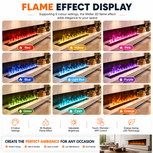 Caminetto Elettrico a Vapore Personalizzato 1M 1.2M 1.5M con Fiamma 3D, APP Wifi, 9 Colori LED, da Incasso a Parete per Hotel <span class=keywords><strong>e</strong></span> Casa - Product Image 5