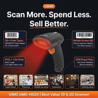Lecteur de codes-barres multi-codes 1D 2D UMG-HS20 USB filaire EAN-13 QR Code pour la réception et l'enregistrement en hôtel