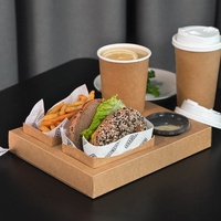 Carpetas de cartón corrugado desechables para embalaje comercial creativo para café, portavasos incorporado para alimentos y bebidas