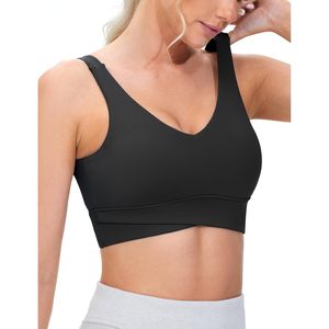 Women's Padded Sports Bra V-Neck Wireless Stretchy Workout Crop <b>Top</b> <b>Cross</b> Hem Soft Yoga Bra Sweat Wicking Breathable - Product Image 5