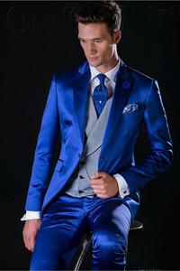 <strong>Tailor</strong> Made <strong>Royal</strong> Groomsmen Men Suits 3 Pieces Peaked Lapel Tuxedos Men Suits Wedding/Prom Best Man Blazer - Product Image 2