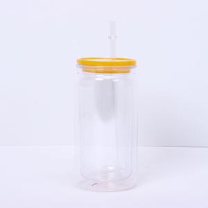 Bouteille isotherme en plastique à double paroi de 16 oz avec paille et couvercle pour café froid de caféterie - Vente en gros - Product Image 5