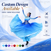 Costume de danse folklorique chinois bleu dégradé élégant pour femmes, robe de scène professionnelle, tenue de danseuse ethnique moderne