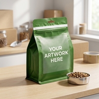 Sacs d'emballage pour aliments pour animaux de compagnie, personnalisés, imprimés, mats, à fond plat, avec fermeture éclair refermable, pour nourriture pour chats et chiens