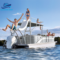 Bateau ponton de luxe à double pont en aluminium avec nouveau moteur hors-bord pour la pêche, les fêtes ou l'usage comme bateau de plaisance