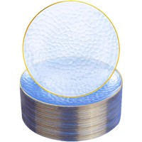 Ensemble de vaisselle en plastique transparent martelé à bord doré, assiettes rondes texturées jetables et sous-assiettes pour mariage, banquet, fête