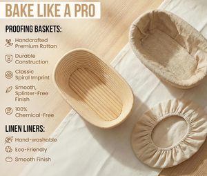 Panier <span class=keywords><strong>de</strong></span> levage en rotin avec doublure, fait main, pour pain au levain, panier à pain en osier - Product Image 6