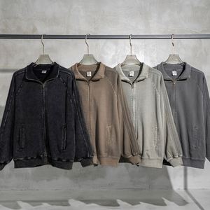 Yingling Washed Zipup Hoodies Zip up Heavyweight Vintage 100% Cotton Zipper French Terry Zip up Hoodie Custom Puff Printing - Product Image 1