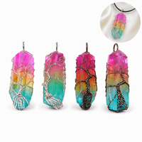 Pendentif Arbre de Vie en Quartz Arc-en-ciel Naturel 7 Chakras, Breloques en Pierres Précieuses Énergétiques de Guérison Reiki pour la Fabrication de Colliers et Bijoux