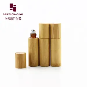 In Stock Cosmetic Bamboo Roll On Glass Packaging 5ml For Essential Oils Parfum Bottle with Roller Ball