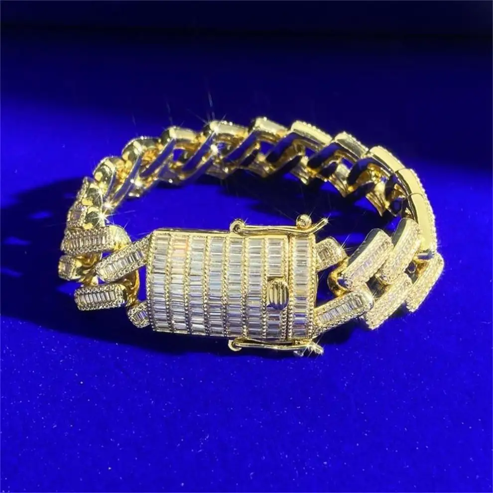 18Mm Iced Out 18K Massief Gouden Sieraden 925 Sterling Zilver D Kleur Vvvs Moissanite Diamanten Cz Cubaanse Link Armbanden