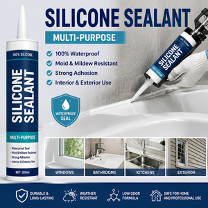 Mastic silicone imperméable multi-usages, résistant aux intempéries et anti-vieillissement, séchage rapide, 300 ml, transparent, pour portes, fenêtres et construction - Product Image 6