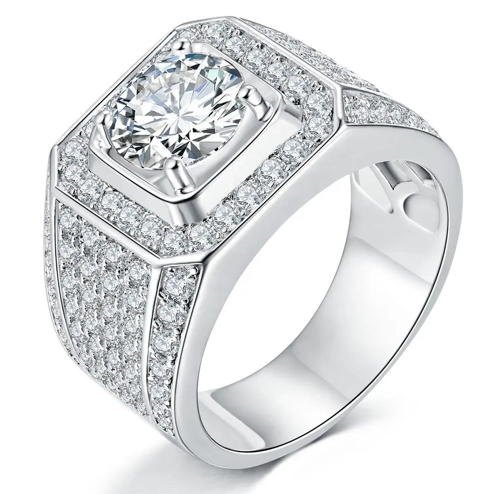 Solid 925 Sterling Silver Custom Fine Jewelry For Men MoIssanite Engagement Ring Moissanite Diamond 1-5ct Ready Stock