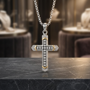 Collar con Colgante de Cruz de Acero Inoxidable, Chapado en Oro, Incrustaciones de Cristal, Cadena de Caja, Joyería Religiosa de Moda - Product Image 3