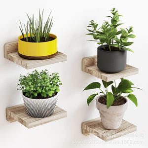 Wall Mounted Plant <b>Shelf</b> Wooden Rectangle Living Room Decorative <b>Rack</b> For Small Potted Green Plants - Product Image 3