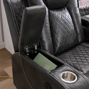 Modern Power <b>Reclining</b> 3+2 LED Lighting Sofa Set with Massage Feature Cup Holders USB Ports & Drop-Down Table Leather Extendable - Product Image 5