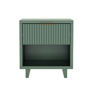Sage Green Nightstand With Vertical Panel Door And Open <b>Shelf</b> Storage For Bedroom Use - Product Image 1