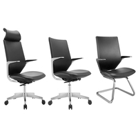 Chaise de bureau de direction moderne de luxe, pivotante, élégante, avec accoudoirs fixes, en cuir et maille, design ergonomique et confortable