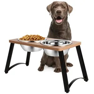 Mangiatoia per animali domestici rialzata in altezza regolabile supporto per cane supporto in legno in acciaio inossidabile mangiatoia per cani ciotola per animali domestici