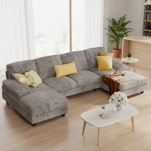 Juego de Sofás <span class=keywords><strong>para</strong></span> Sala de Estar en Forma de U, 4 Plazas, Chaise Longue Doble sin Brazos, con Cojines de Tela de Lino, <span class=keywords><strong>para</strong></span> Apartamento - Product Image 1