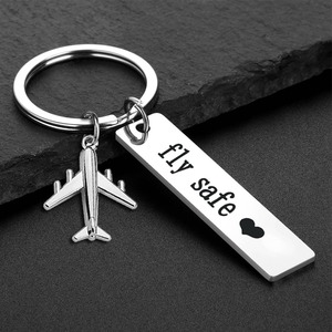 Portachiavi in Acciaio Inossidabile con Ciondolo a Forma di Aereo e Logo Personalizzato, 'Fly Safe Heart I Need You Here with Me', Anelli Portachiavi Tipo Dog Tag - Product Image 2