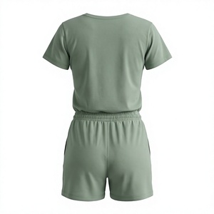 Conjunto de 2 Piezas para Mujer, Camiseta de Manga Corta con Estampado de Búho de Dibujos Animados y Pantalones Cortos, Cuello Redondo, Casual, Primavera Verano, Transpirable, 100% Algodón, Hasta la Rodilla - Product Image 2