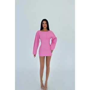 Vestido Largo Rosa con Detalle de Bolsillo, Cuello Cuadrado, Decoración de Diamantes, Diseño Casual Personalizado ODM, Largo hasta la Rodilla, Translúcido, Nuevo - Product Image 2