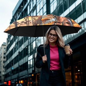 Custom Modern 3-Fold Fully-Automatic Windproof Logo <b>Umbrella</b> with Straight Handle-Business Gifts & Wholesale Promotion - Product Image 4