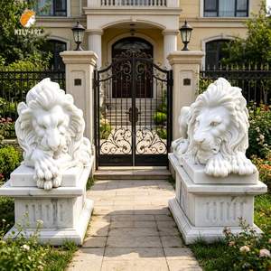 Statue de lion en marbre sculptée à la main, grandeur nature, pour l'entrée, statue de lion décorative personnalisée pour jardin extérieur, à vendre - Product Image 2