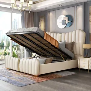 असली लेदर मास्टर बेडरूम सेट 150/180 cm भंडारण बिस्तर राजा आकार हाइड्रोलिक बिस्तर राजकुमारी बेडरूम फर्नीचर सेट
