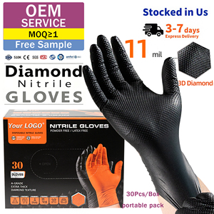 Gants jetables en nitrile noir 11 mil, imperméables, avec grip diamanté, conformes EN374, usage intensif, double procédé de revêtement, pour la maison et la cuisine - Product Image 1