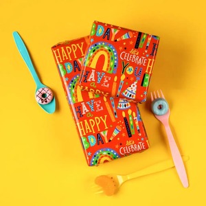 Custom Eco-Friendly Digital Printing Compatible Happy Birthday Gift Wrap <b>Paper</b> Roll <b>Red</b> Rainbow Party Design Double Sided <b>Paper</b> - Product Image 4