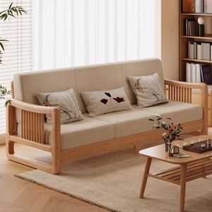Dazhang Jiaju Solid Wood Sofa Three Seater New Chinese Style Fabric Living Room Furniture - Product Image 3