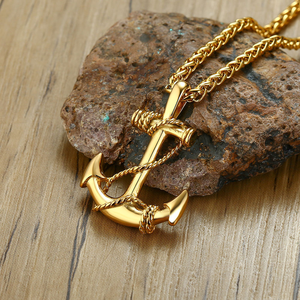 힙합 록 스타일 퇴색 없음 남자 꽃 바구니 체인 목걸이 스테인레스 스틸 앵커 펜던트 목걸이 - Product Image 2