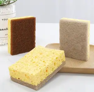 Tự Nhiên Phân Hủy Sinh Học Gỗ Bột Giấy Bông Loofah Sponge Công Cụ Làm Sạch Nhà Bếp Cellulose Sponge