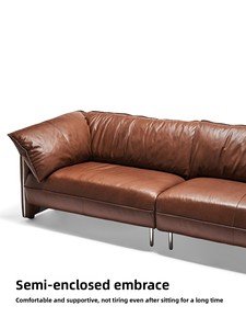 Canapé trois places <span class=keywords><strong>en</strong></span> cuir véritable huilé et ciré, style minimaliste italien, marron, pour salon, collection DOJUS Resort Style Light <span class=keywords><strong>Mature</strong></span> Simple - Product Image 3