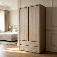 Armoire 2 portes 2 tiroirs en chêne massif sans poignées, style Japandi moderne et minimaliste, pour chambre, appartement, maison, hôtel