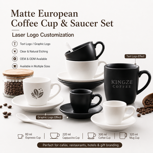 Tasse à expresso et cappuccino personnalisée Kingze 80/220/300/320 ml, tasse à café en céramique européenne mate et soucoupe pour hôtel, café - Product Image 2