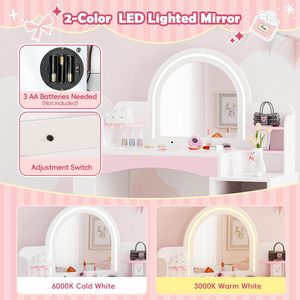 Set Toeletta per Bambine con Armadietto, Scaffali, Sedia e Specchio Illuminato - Regalo di Compleanno per Bambine - Set Mobili per Bambini - Product Image 5