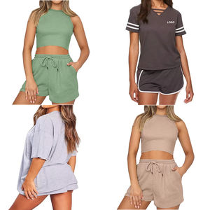 Conjunto de ropa elegante para mujer con logotipo personalizado exclusivo 2024 Conjuntos de pantalones y polos de 2 piezas para mujer de color sólido - Product Image 4