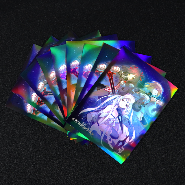 New Arrival 67X92mm RainBow Holographic Glossy Art Printed Trading Card Sleeves Laminated with Heat Seal for Industry Use