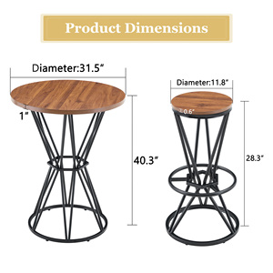 Set Tavolo da Bar con Piano in MDF Effetto Noce, Struttura in Metallo Nero Stile Industriale, Rotondo 31,5 Pollici con Due Sgabelli - Product Image 4