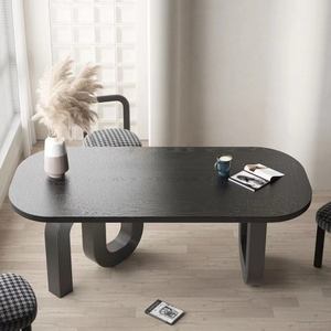 Ensemble table à manger moderne en bois Mobilier de salle à manger de style nordique Table à manger rectangulaire noire en chêne massif 8 places - Product Image 1