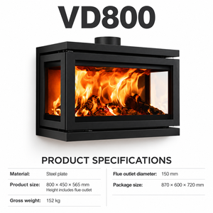 SXFireplace VD800 Caminetto Moderno <span class=keywords><strong>a</strong></span> <span class=keywords><strong>Legna</strong></span> Nero, Stufa Autoportante in Acciaio, Inserto Decorativo per Riscaldamento Interno Hotel - Product Image 2