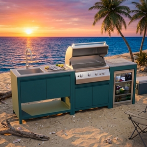 Tavolo da Esterno con Ripiani, Porte Standard, <span class=keywords><strong>Barbecue</strong></span> su Isola, Mobili e Elettrodomestici per Cucina Esterna - Product Image 1