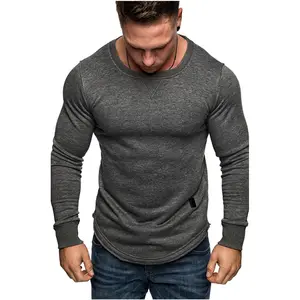 Wholesale Long Sleeve Curved Hem Tshirt Custom Logo Screen Print T Shirt Full Sleeve Long Sleeve